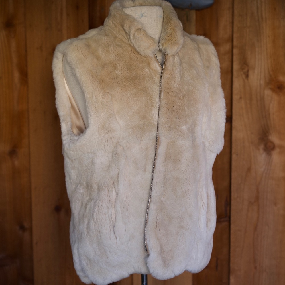 M.Miller 100% Real Fur Cream Zip-Up Vest Woman's M